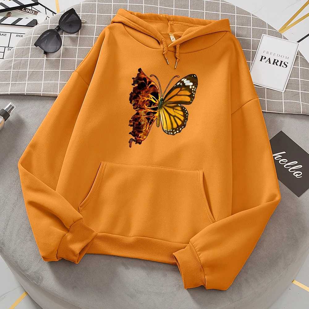Flaming Butterfly Wings Hoodies Women Fashion Novelty All Match Hoodie Classic Trend New Clothes Loose O-Neck Face Sweatshirt XJ250717
