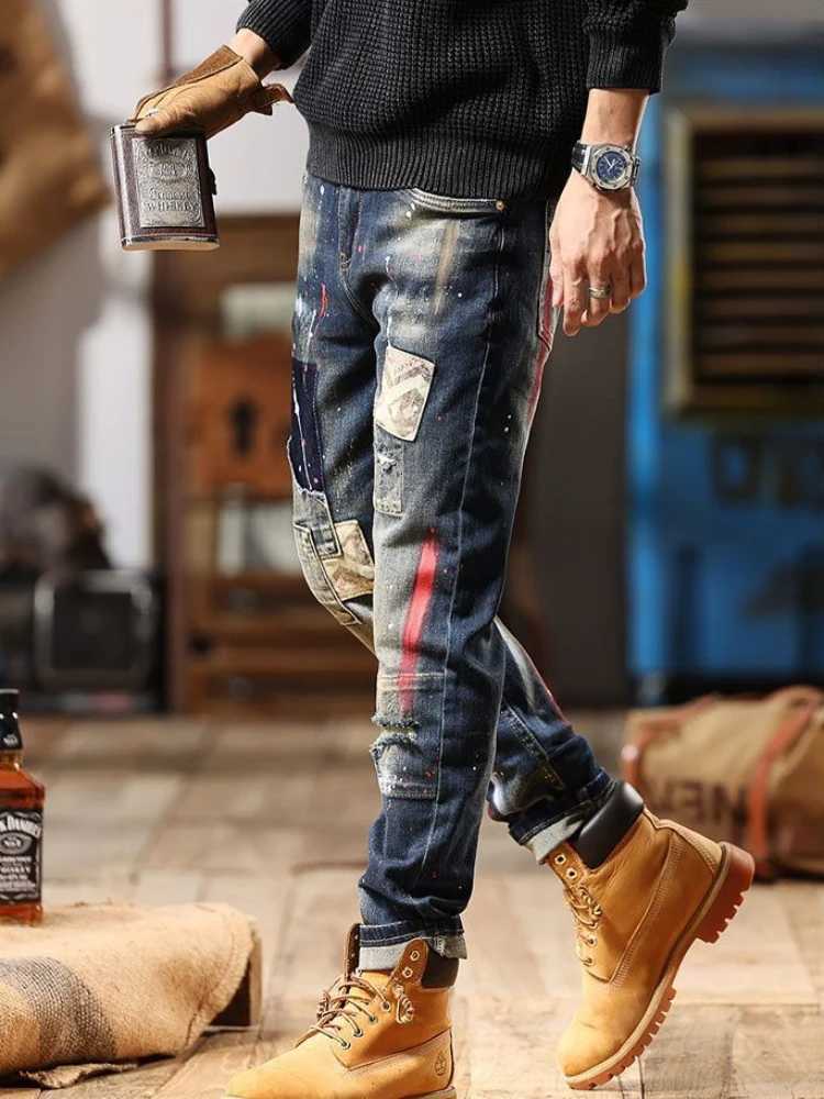 100% Cotton Jeans for Men Tight Pipe Washed Luxury Wide Leg Stacked Slim Fit Trousers Stylish Casual Kpop Xs Skinny Man Cowboy Pants X2507181