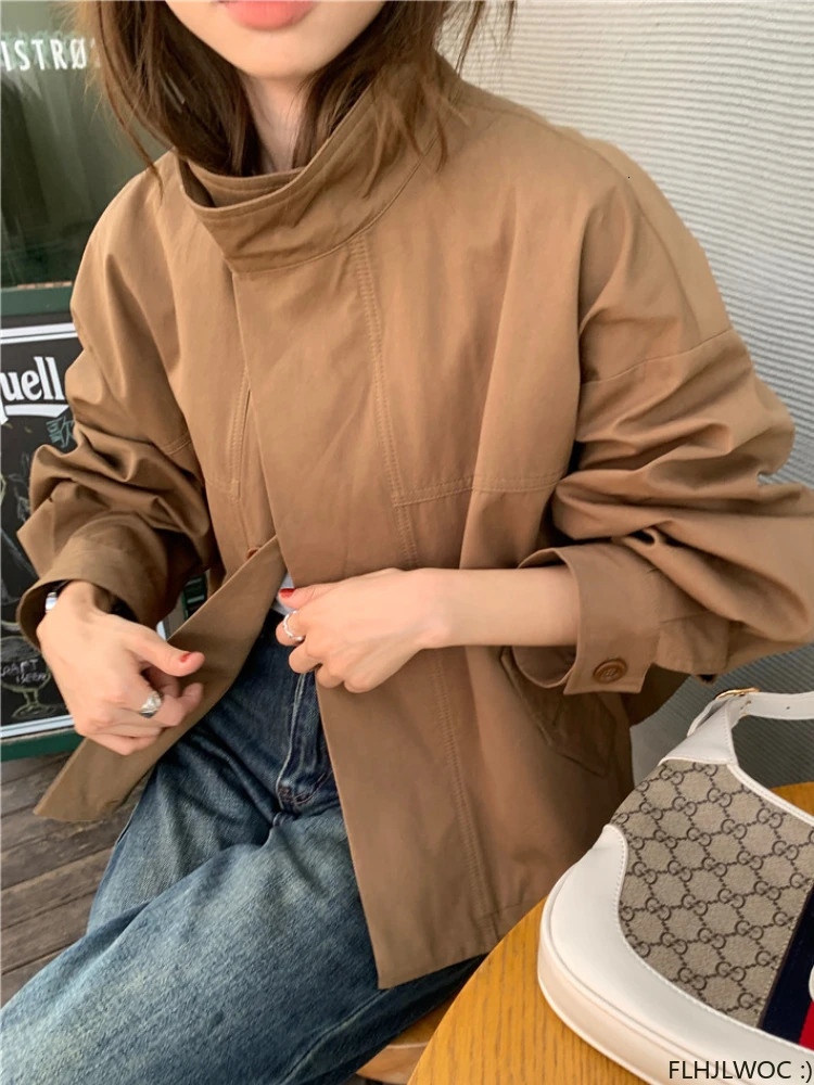 Korea Short Outerwear Woman Casual Loose Lazy Chic Long Sleeve Cotton Blends Windbreaker Coats Thin Thench 250715