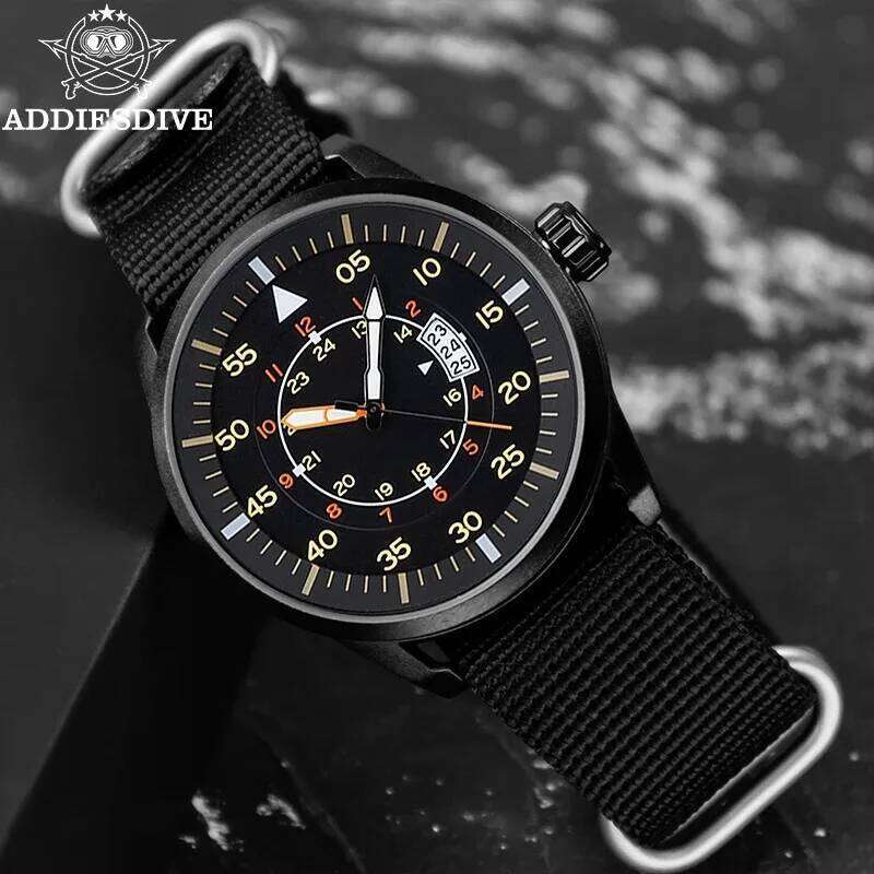 ADDIESDIVE Quartz Watch MY-JD1508 For Men Sports Hardlex Dial Crystal 50M Waterproof Nylon Strap free shipping