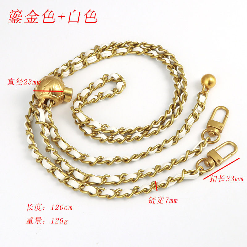 120cm Steel Bag Chain with PU Leather - Replacement 7mm Shoulder Crossbody Metal Bag Chain Strap with Length Adjustable Ball 240401
