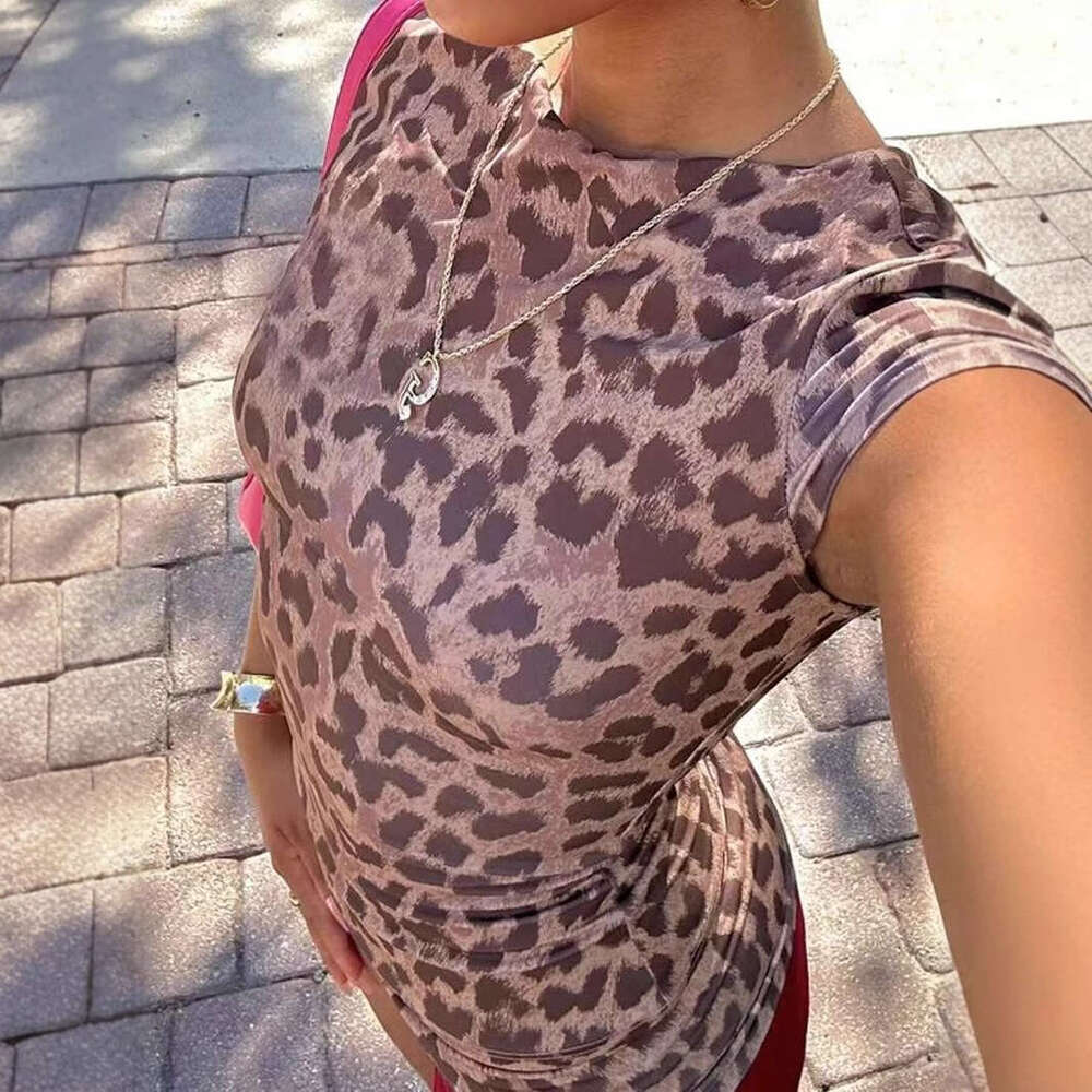 Leopard Print Slim Sexy Cuffed Shorts Street Style Hot Girl Fashion Summer Two-Piece Set B5 g5