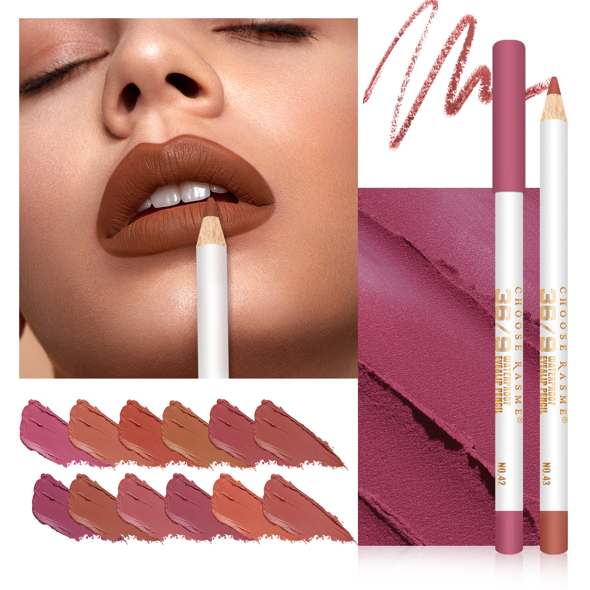 Choose Rasme 12PCS Matte Lip Liner Set - Nude, Rose & Brown Shades, Waterproof Long Lasting Lip Pencils for Lipstick Outline Makeup