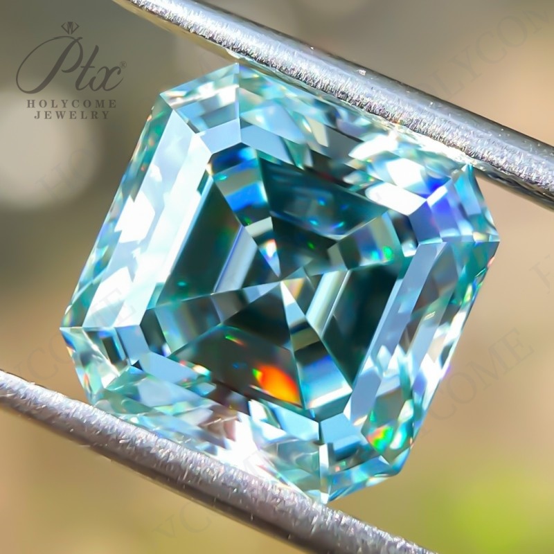 Aqua Blue Primary Color Loose Moissanite Asscher Shapes Brilliant Cut 1ct to 10ct All Sizes Colored Moissanite Gemstones for Jewelry Making