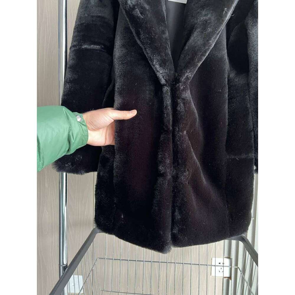 ETJ 2024 Winter Traf Women's Elegant Fashion Black Lapel Faux Fur Soft Thick Warm Coat 1255770