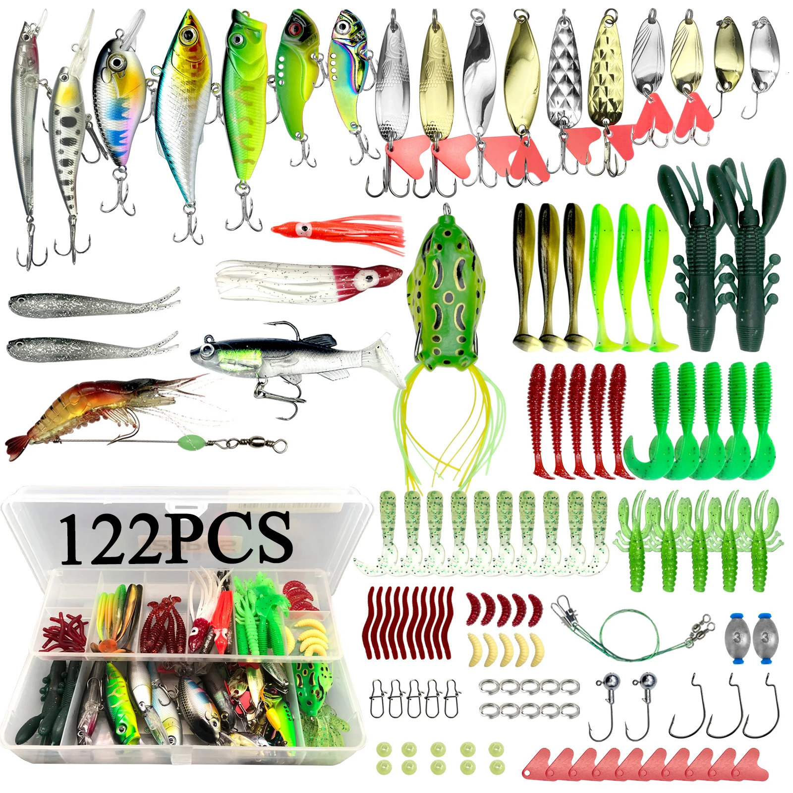 78122284pcs Fishing Lures Kit for Topwater Bait Rigs Tackle Bass Trout Salmon Accessories 250708