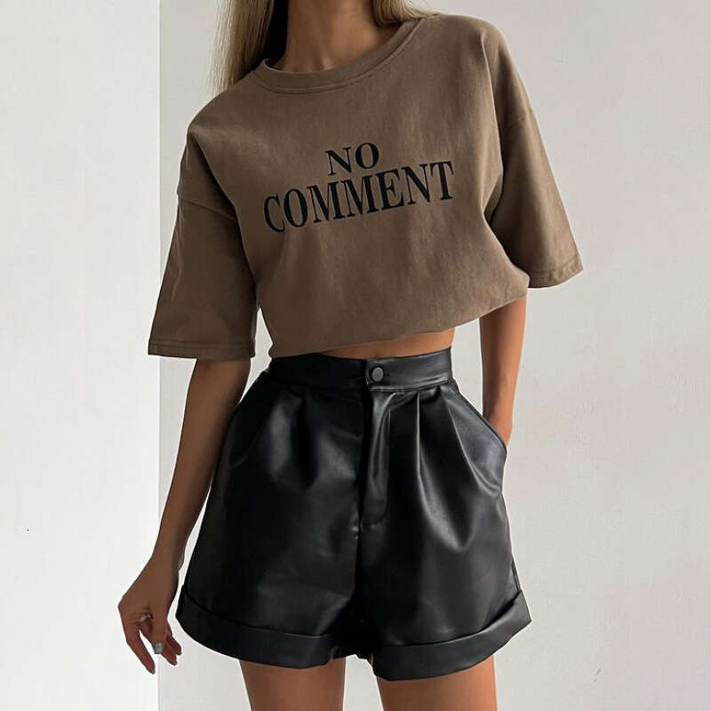 PU Leather Style Women's Fashion Autumn New Loose A-Line Wide-Leg Zipper Shorts B5