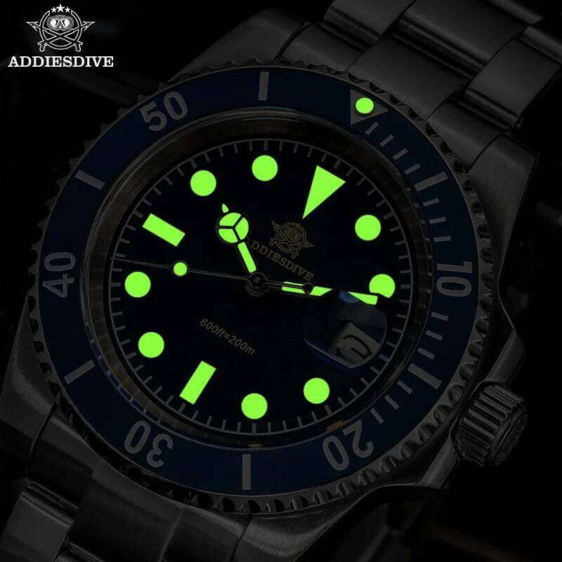ADDIESDIVE Quartz Watch Display Calendar 41mm Fashion Watches Stainless Steel 20Bar Dive Super Luminous AD2054 WristWatch free shipping