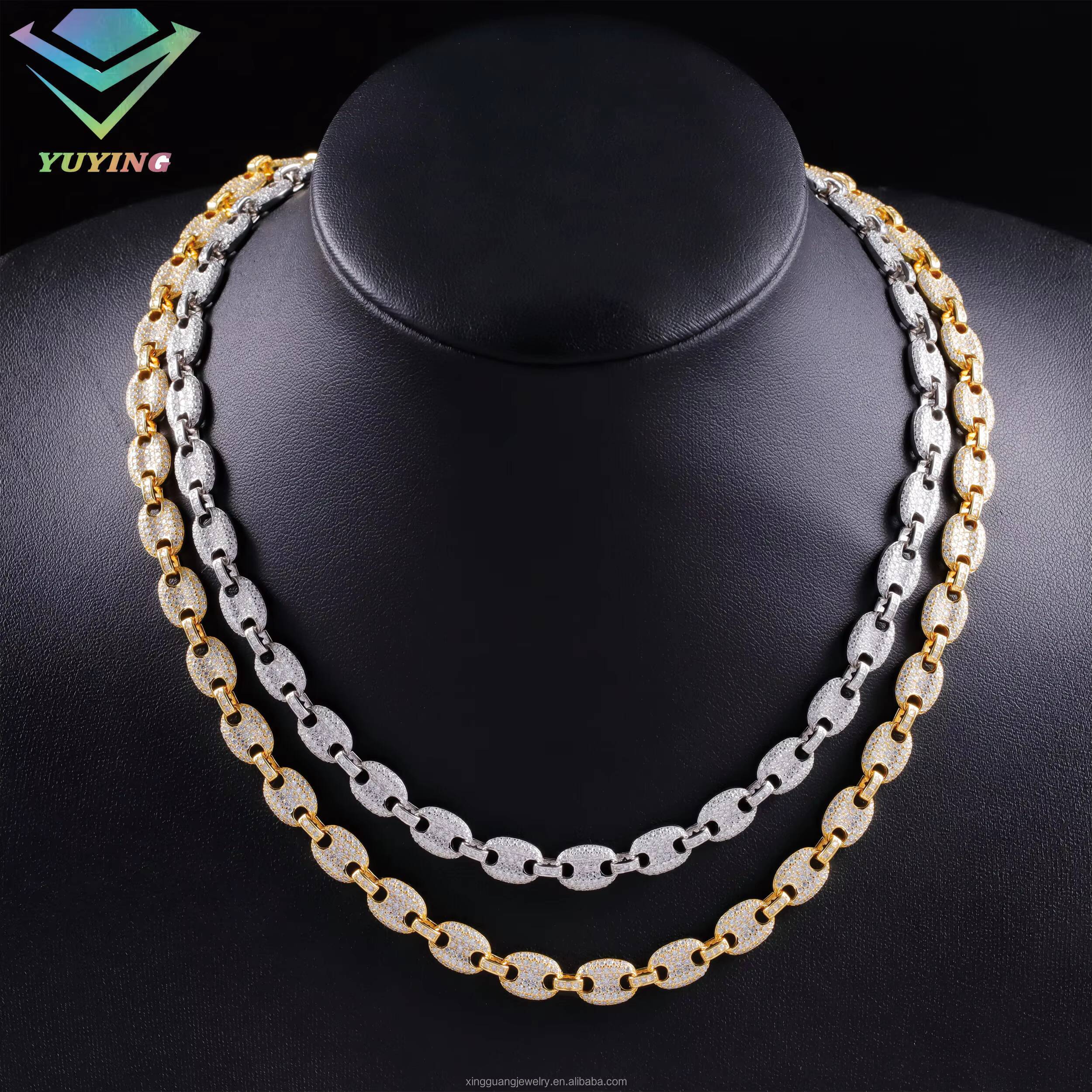 Fashion Pig Nose Style 6MM 8MM Real Gold Plated VVS Moissanite Diamonds 925 Silver Chain Cuban Link Chain Jewelry