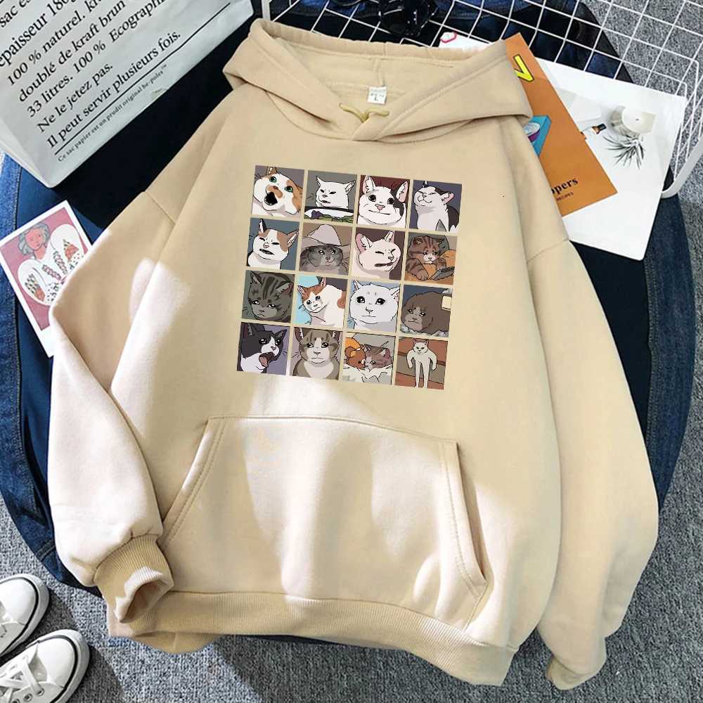 Funny Meme Cats Cartoons Print Women Hoody Hip Hop Crewneck Hoodies Oversized Face Pullovers Fashion Casual Womens Sportswear XJ250717