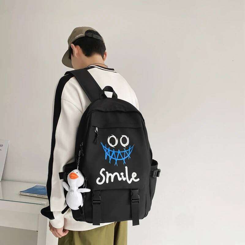 Pocket Front Backpack Preppy Style Solid Color Nylon Bookbag Kawaii Large Capacity Double Handle School Bag