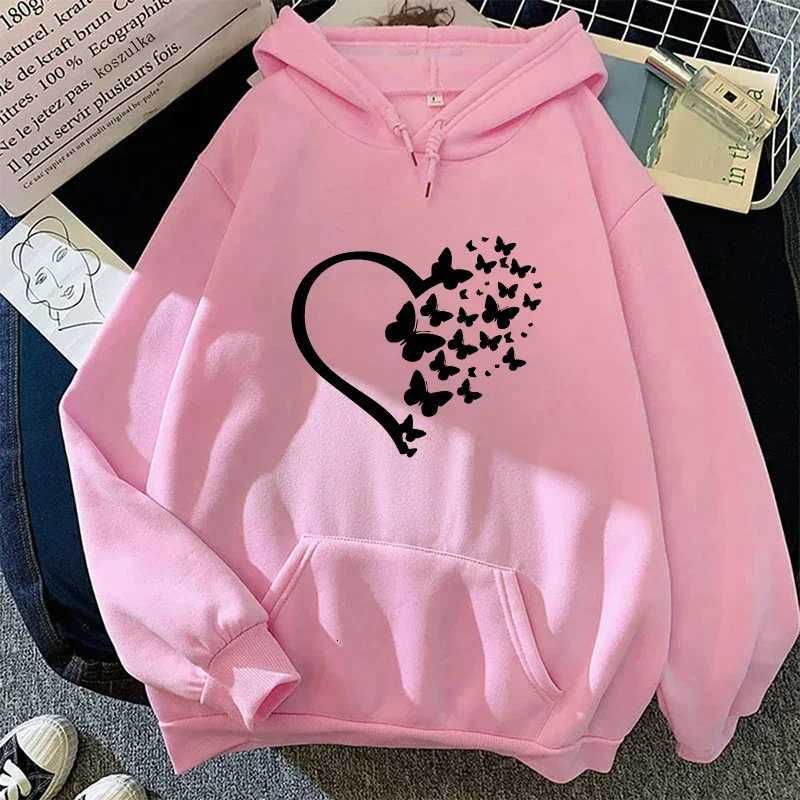 2025 Hot Sale Women Pure Color Hoodie Casual Fashion Hooded Sweatshirts Butterfly Print Fe Trend Sporty Pullover Streetwear XJ250717