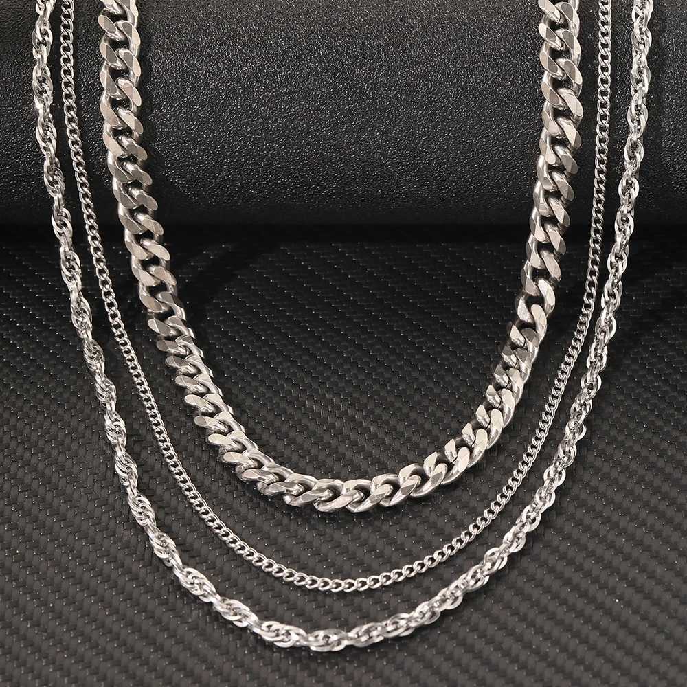 3 Pieces Stainless Steel Exquisite Necklace Jewelry Set Multi-Layer Cascade Cuban Chain Fashion Personality Jewelry Womens Gifts X250718