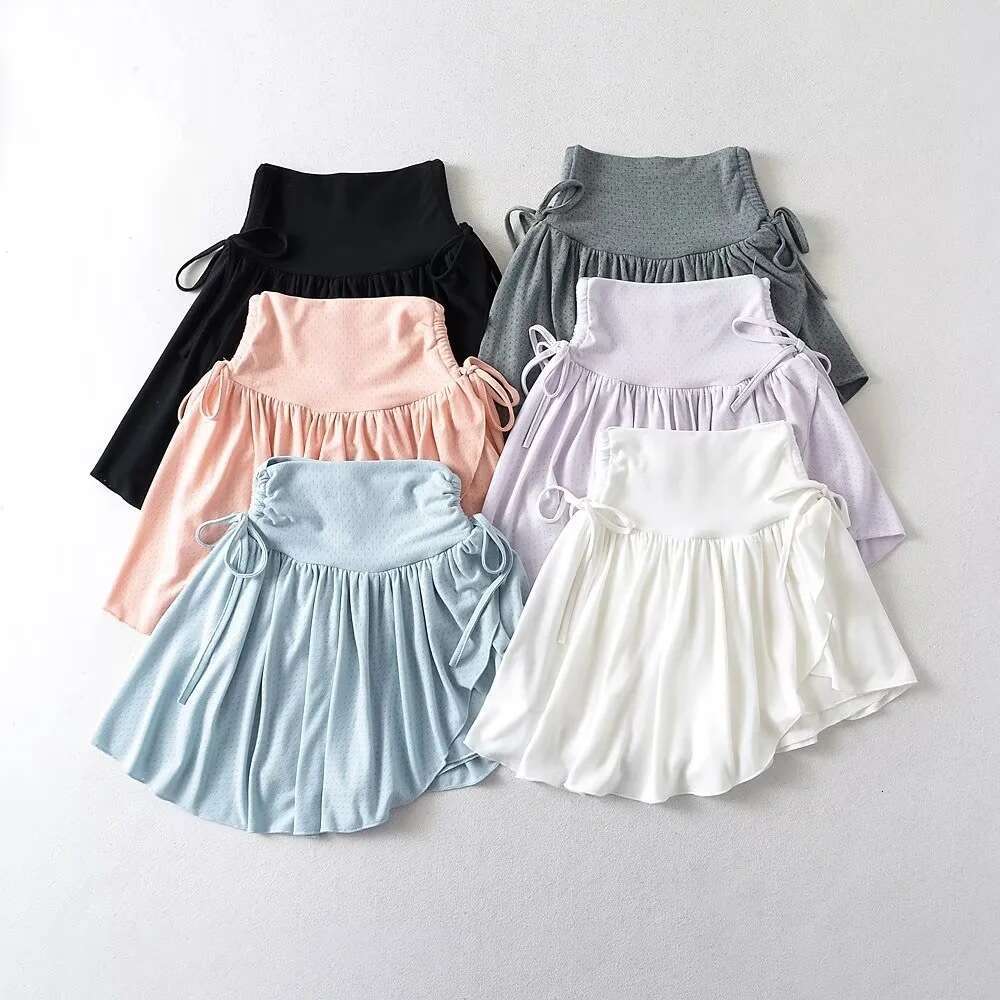 Puffy Half For Women With Drawstring, Pleated A-Line Short Pants, High Waist, Anti-Exposure, Irregular Skirt B5