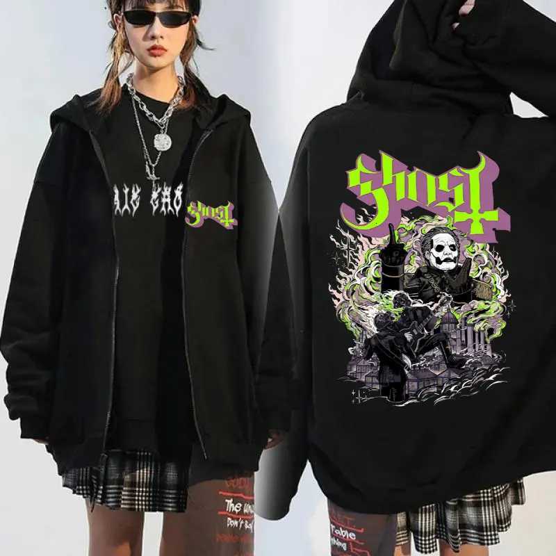 Ghost Band Zip Up Hoodies Men 90s Vintage Gothic Rock Metal Music Women Sweatshirts Jackets Winter Couple Oversized Zipper Coat X250718
