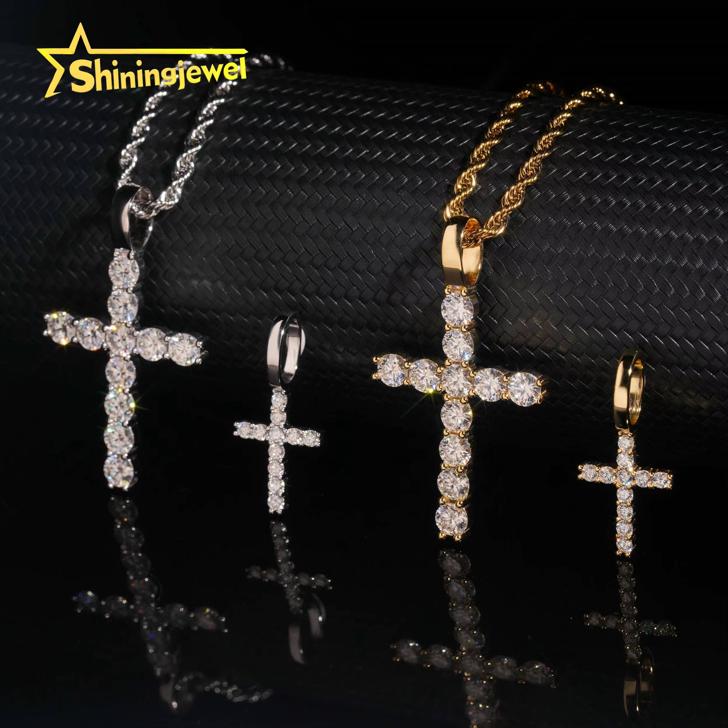 925 Sterling Silver Gold Plated Moissanite Cross Pendant Hip Hop Jewelry Custom Moissanite Pendant for Men Women