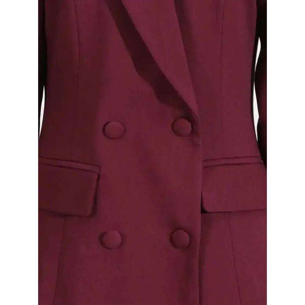 EAM Women Wine Red Elegant Suit Dress New Lapel Long Sleeve Waist Ruffles Hem Jacket Fashion Tide Spring Autumn 2025 30A2877