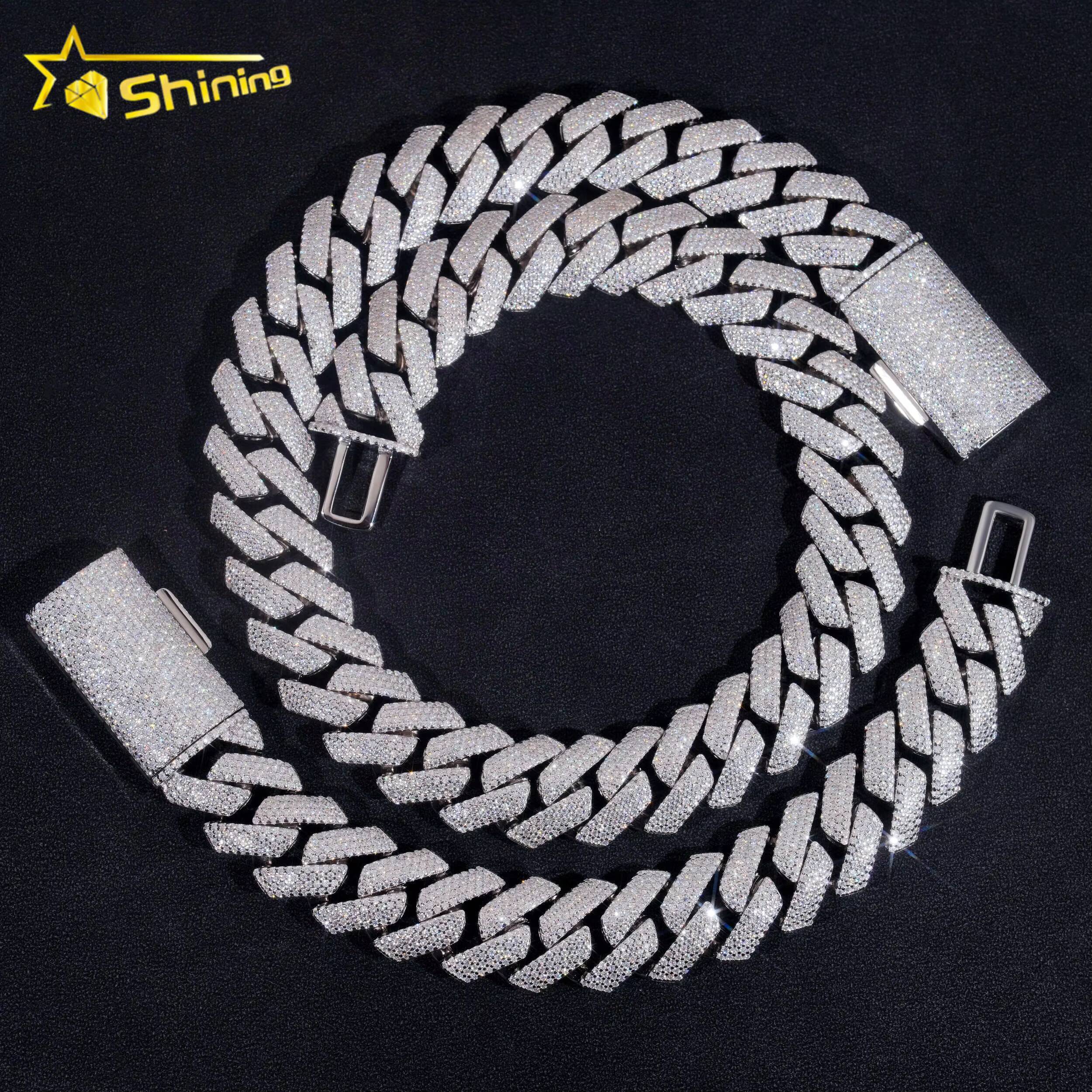 Ready to Ship 20MM Heavy Cuban Chain Sterling Silver 925 VVS Moissanite Hip Hop Cuban Link Chain Bracelets Cheapest Price Jewel