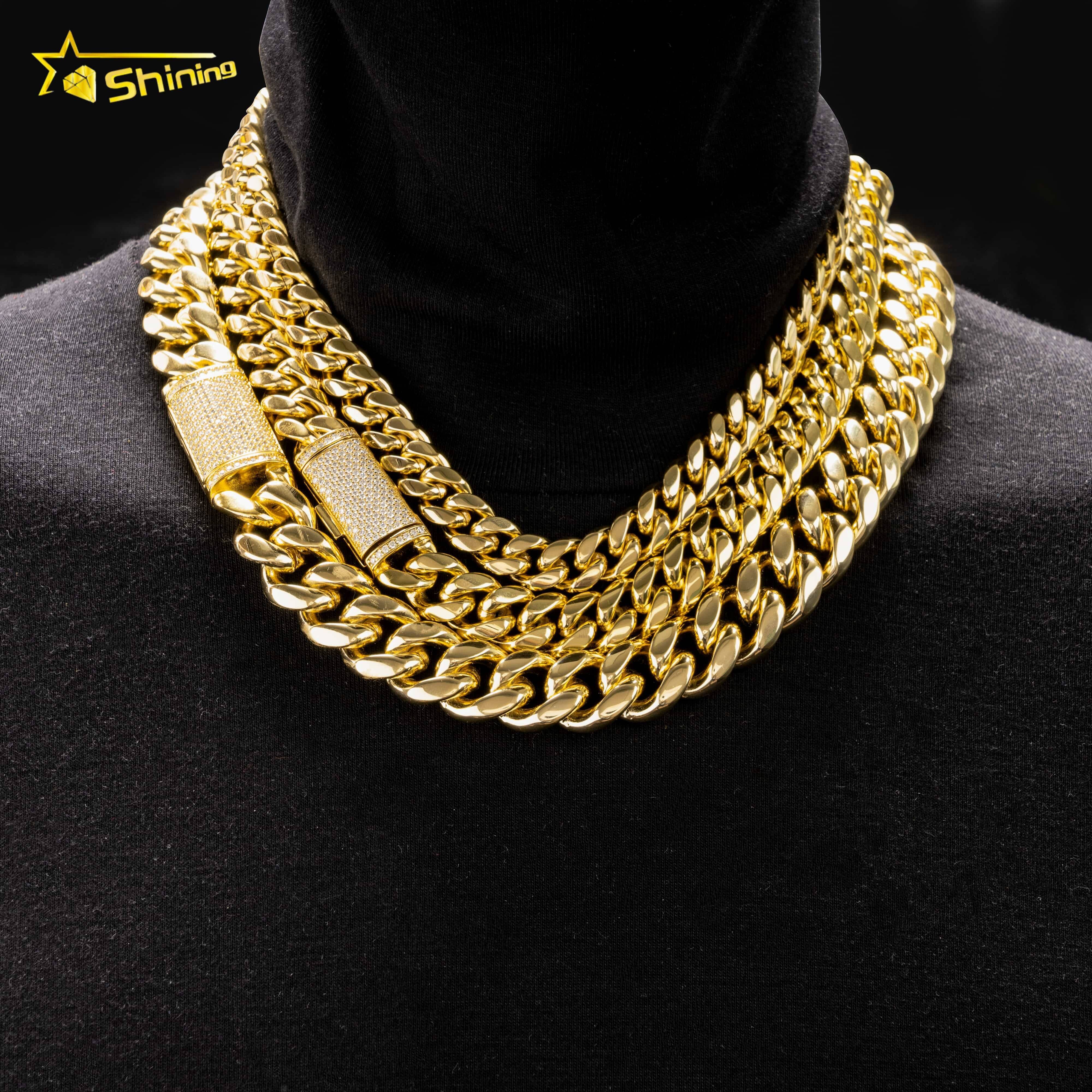 Hip Hop Jewelry Moissanite Clasp 8mm 10mm 12mm 14mm 18mm Stainless Steel Necklace Mens Gold Plated Miami Cuban Link Chain