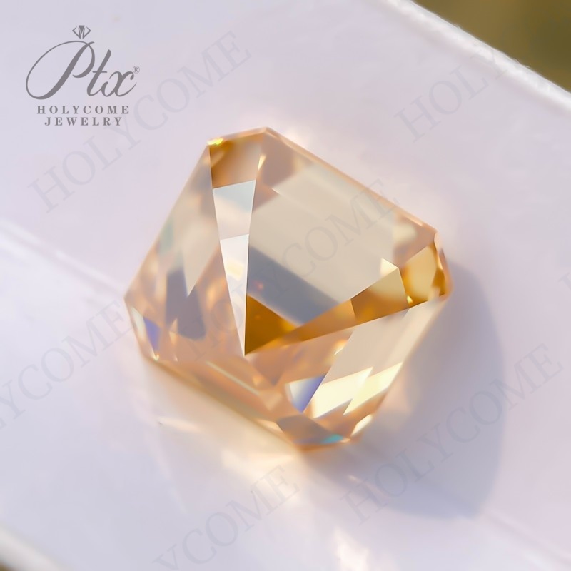 Wholesale Champagne Moissanite 6*6mm~12*12mm Jewelry Making Materials Original Color Asscher Cut Loose Synthetic Moissanite Diamond for Ring