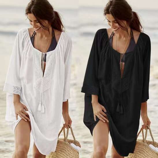 New Summer Fashion Plus Size Women's Sun Protection V-Neck Loose Beach Cover-Up Dress B5