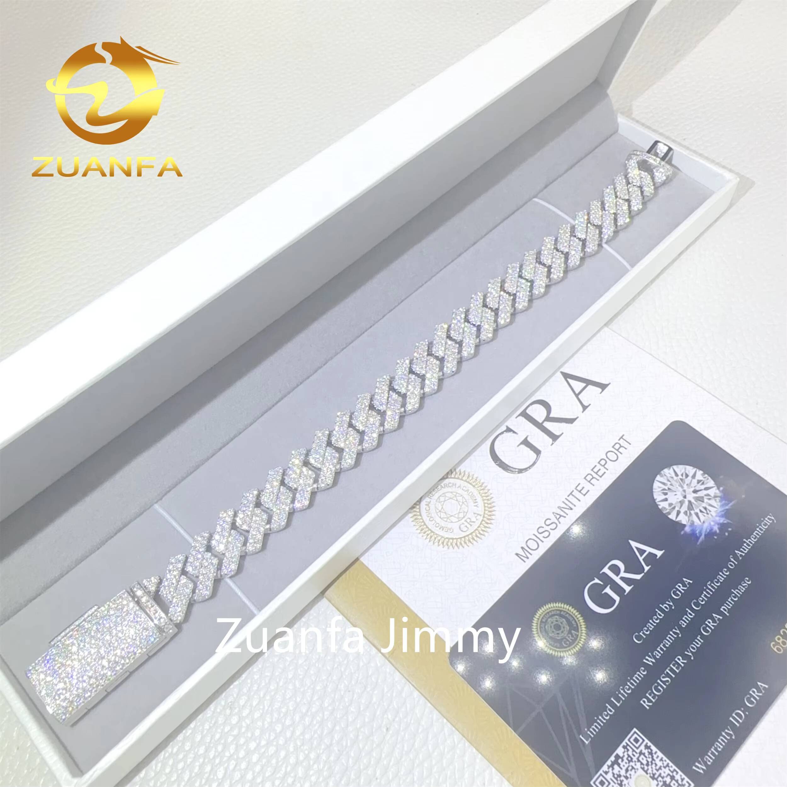 In Stock 13mm 2 Rows 925 Solid Silver Iced Out Hip Hop Jewelry VVS1 Moissanite Diamond Cuban Link Chain Bracelet Men