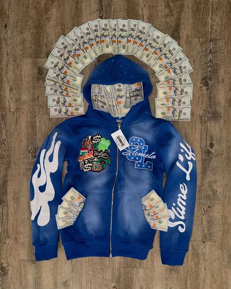 Harajuku Trend Brand Casual Loose Oversized Zipper Hoodie Men Y2K Gothic Retro Letter Flame Embroidered Sweatshirt Jacket Women X250718