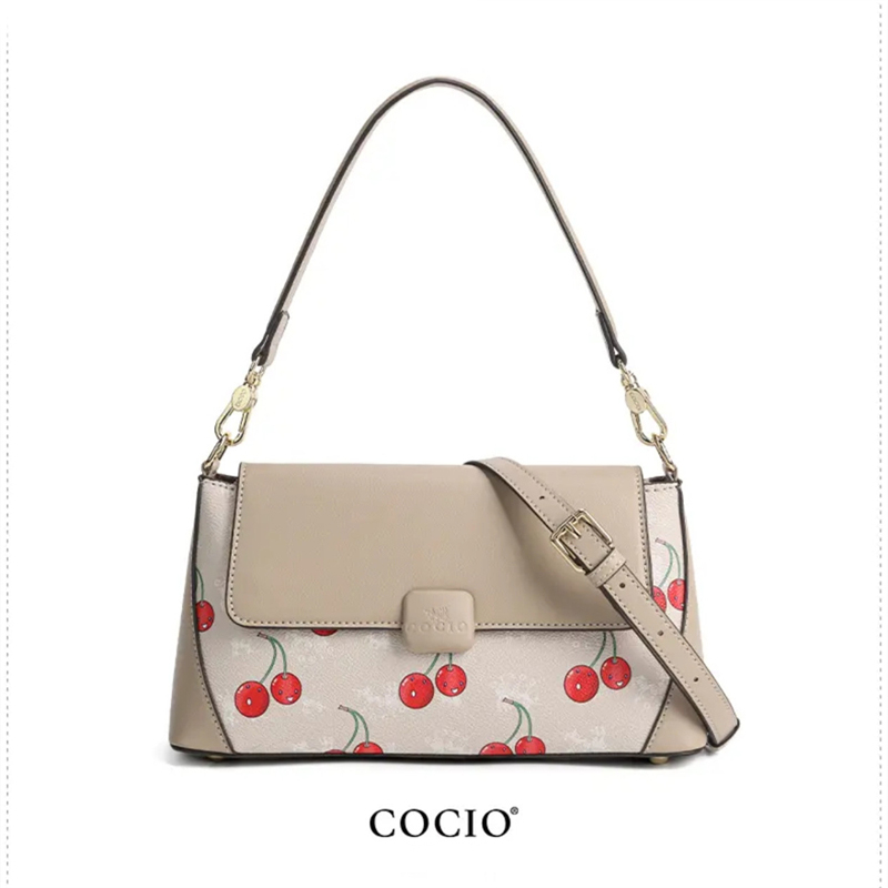 COCIO designer Womens Cherry Printed Shoulder Underarm Fashion Versatile Stick Bag free shipping