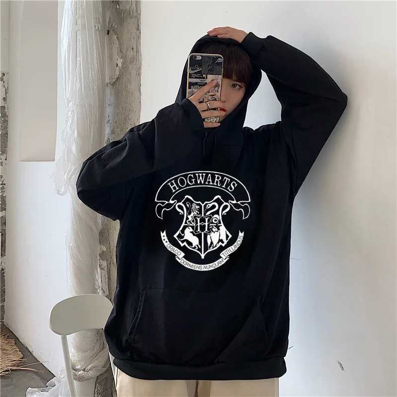Fashion Y2K Hogwarts Printed Hoodies Women Sweatshirt Autumn Winter Long Sleeve Plus Velvet Casual Loose Face Tops Oversized XJ250717