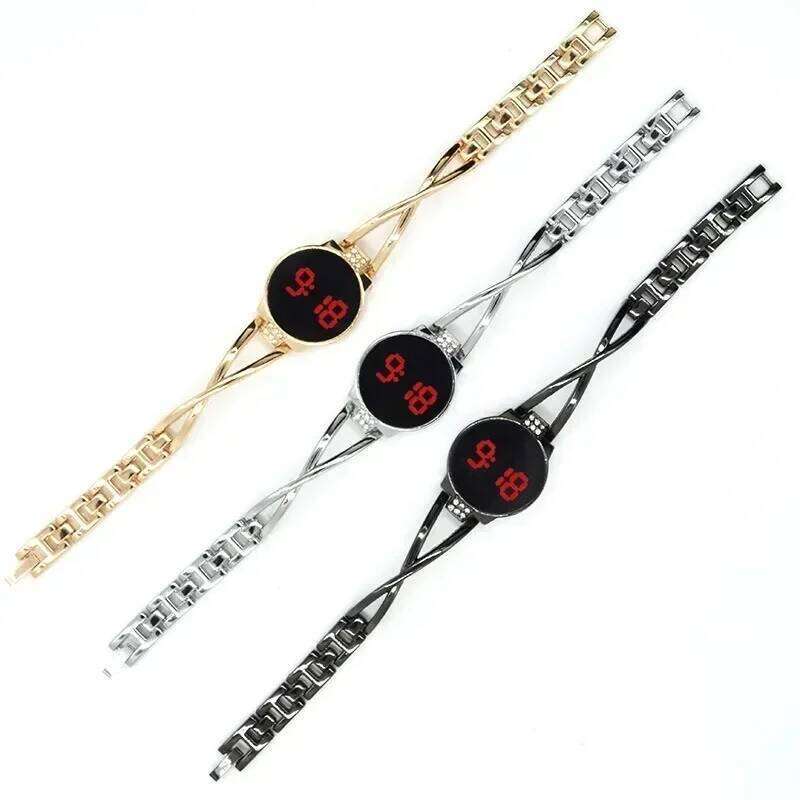 free shipping LED Fashion for Women Touch Screen Time Steel Band Electronic Student Ladies Bracelet Watch Simple Style Watches free