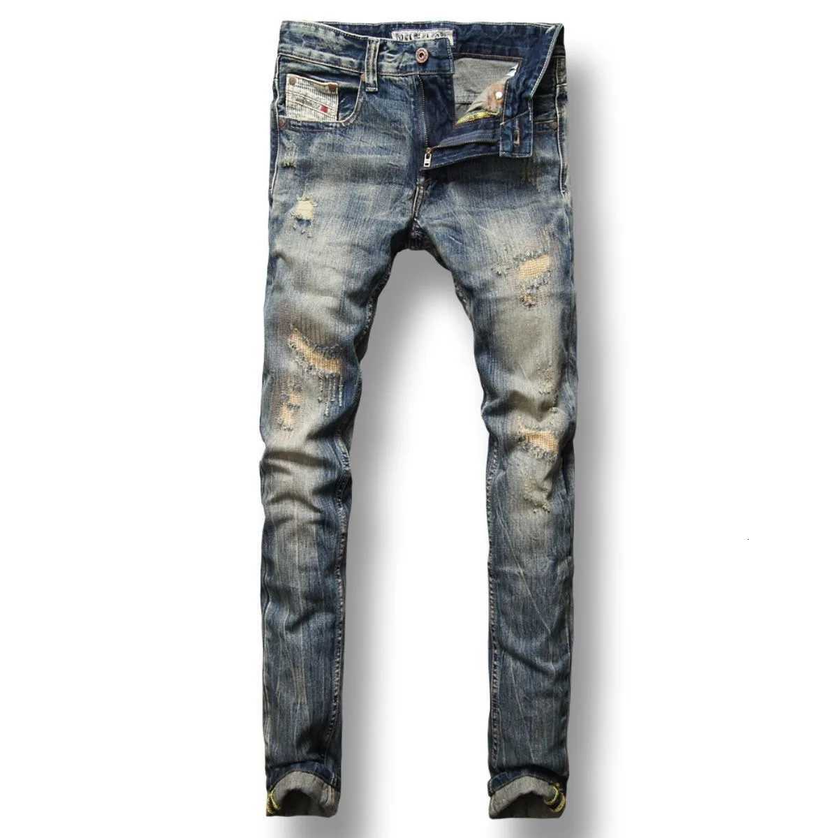 2023 Spring and Autumn New Fashion Casual Solid Color Vintage Ripped Jeans Mens Slim Comfortable Elastic High-Quality Jeans X2507181