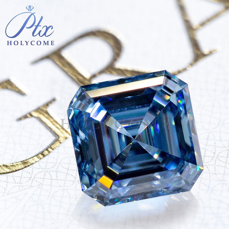 Never Fade Vivid Blue Loose Moissanite Stone Asscher Cut 0.5-10CT Various Shapes GRA Certified VVS1 Moissanite Diamond Ring Earrings Necklace Jewelry 