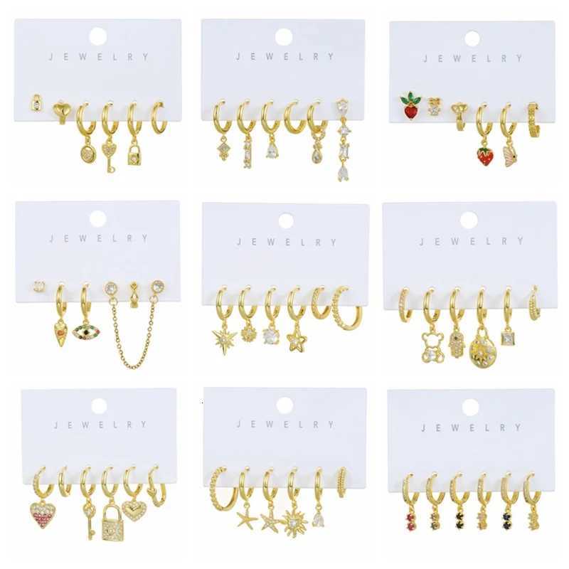6pcs Mix and Match Trendy Dangle Earrings Set for Women Gold Color Plated Cubic Zircon Jewelry X2507181