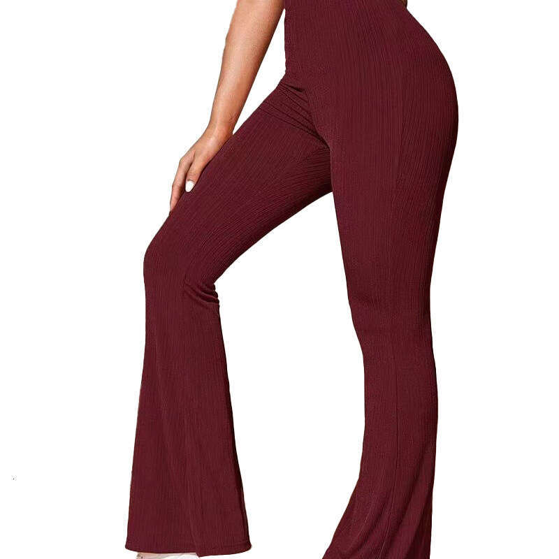 Spring New Commuter Style Women's Ribbed Fabric Mid-Stretch High-Waist Flared Wrinkled Medium Thick Long Pants B5