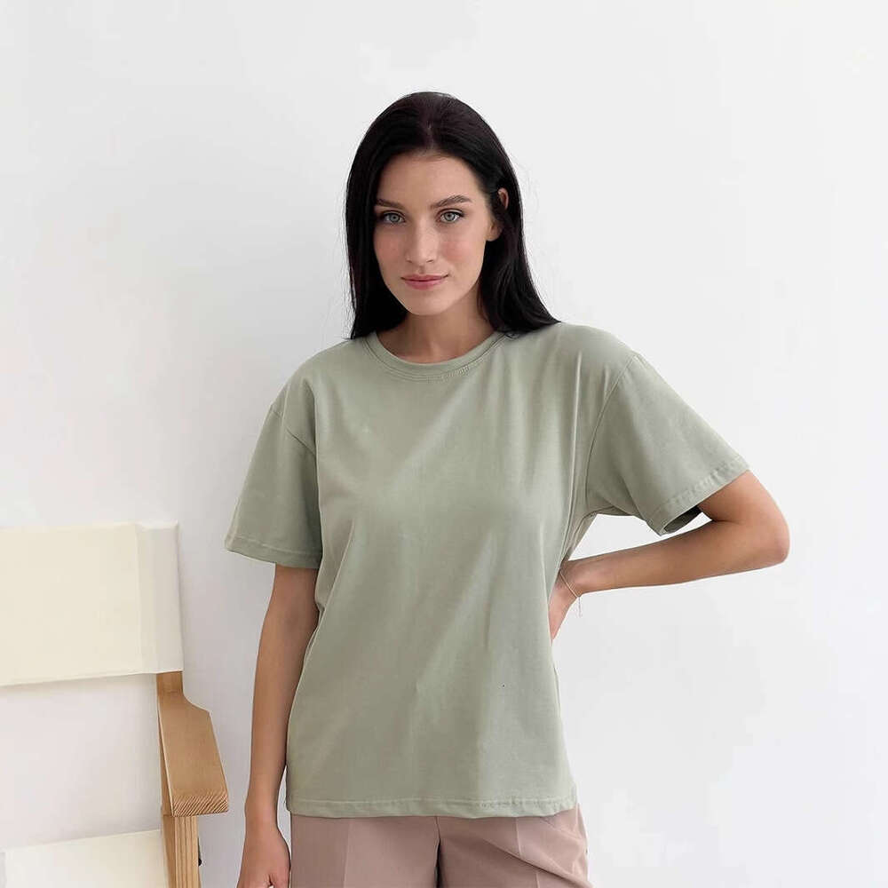 100% Crew Neck Solid Color Versatile T-Shirt For Women Spring Summer New Pure Cotton Short Sleeve Top B5