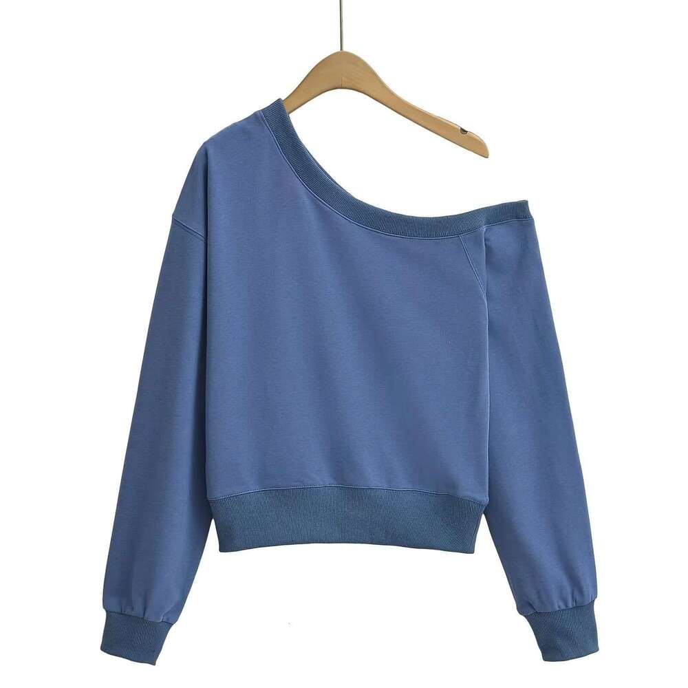 Star Style Asymmetric Off-Shoulder Sweatshirt Autumn Slim Fit Pullover Hot Girl Personality Asymmetrical Long Sleeve Top For Women B5