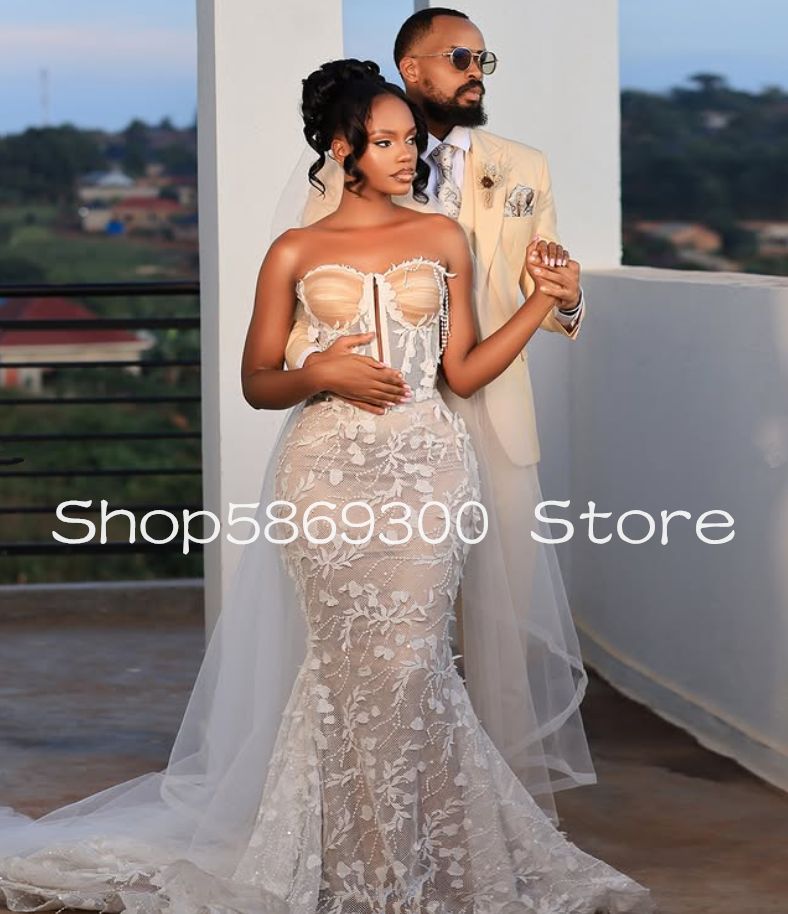 Long Trumpet Beach Wedding Dresses Lace Floral Sweetheart Lace-up Corset Garden Church Bridal Gown Customsized Garment