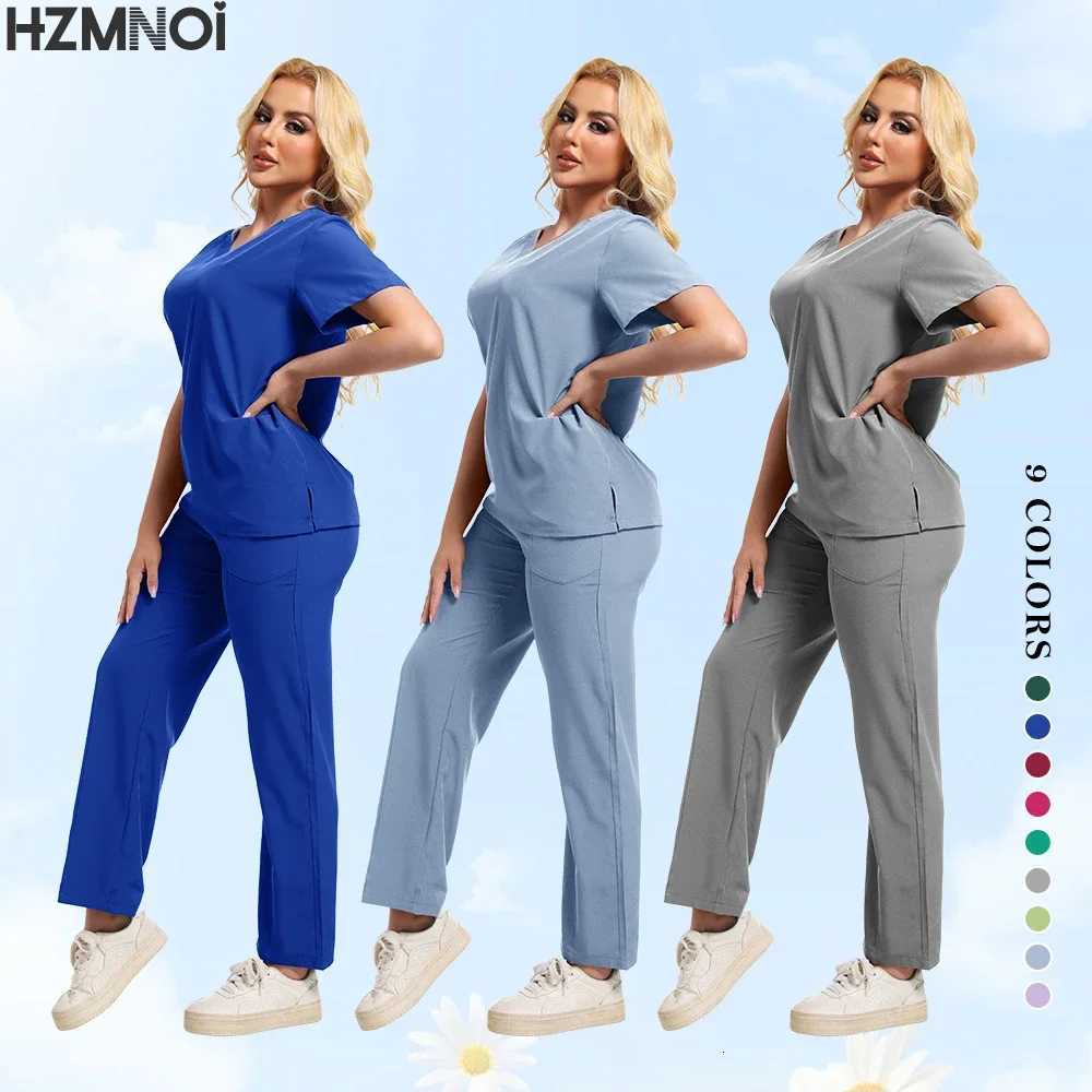 Beautician Uniforms Women Hot Sale Hospital Uniform Wholesale PoCKet Top Pants Medical Nursing Uniforms Scrub Set Z250718