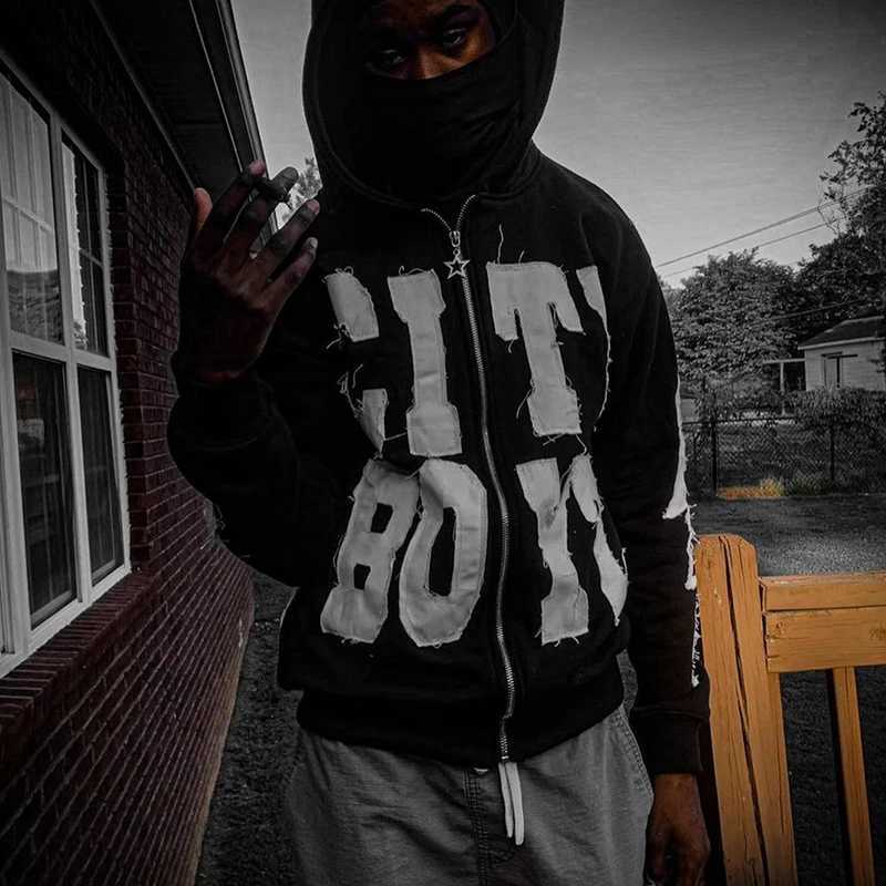 Mens Clothing Streetwear Patchwork Graphic Letter Hoodies Y2k Top Oversized Zip Up Hoodies Harajuku Sweatshirt Goth Mens Clothing X250718
