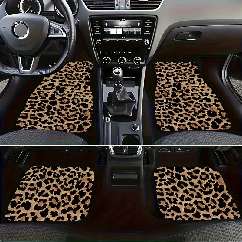 Universal Fit Leopard Print Car Floor Mats 4pcs Set Polyester Fiber Absorbent Non-Slip Washable for Cars SUVs 250715