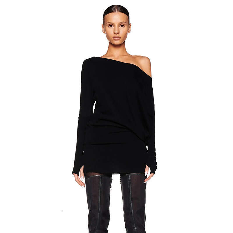 Ins Style Women's Autumn New Personality Asymmetric Neck Off-Shoulder Long Sleeve Fake Two-Piece Waist Slimming Bodycon Dress B5