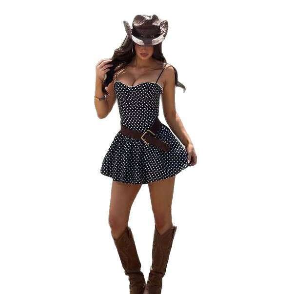 Women's Summer Polka Dot Strapless Sexy Hot Girl Street Waist-Cinching Strap A-Line Short Dress B5 g5