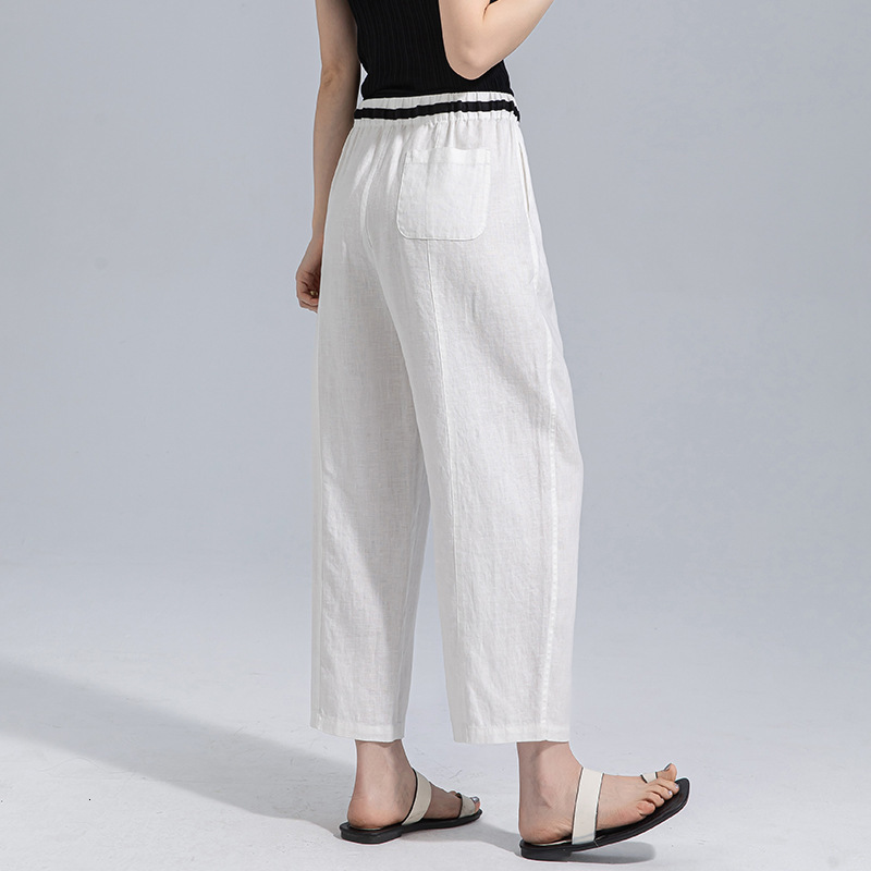 Xinge White Slimming Hip-Covering Linen Office Women's 2025 Summer Thin Elastic Waist Nine-Point Pants Comfortable