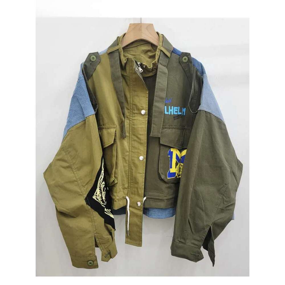 Patchwork Style Jacket Vintage Oversized Multi Fabric Design Casual Streetwear Fashion Coat With Pockets ZM753