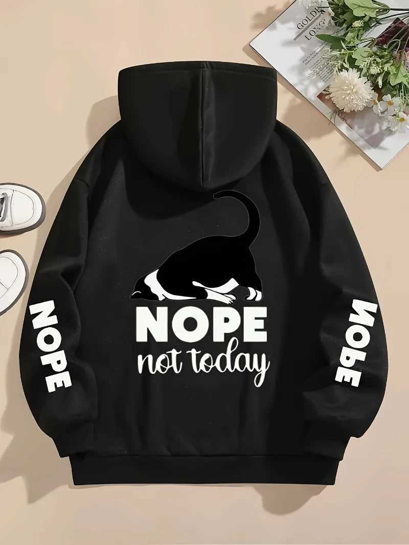 Casual Womens Hoodies Nope Cute Cat Printing Pullovers Loose Pocket Warm Face Sweatshirts Autumn Fe Clothing XJ250717