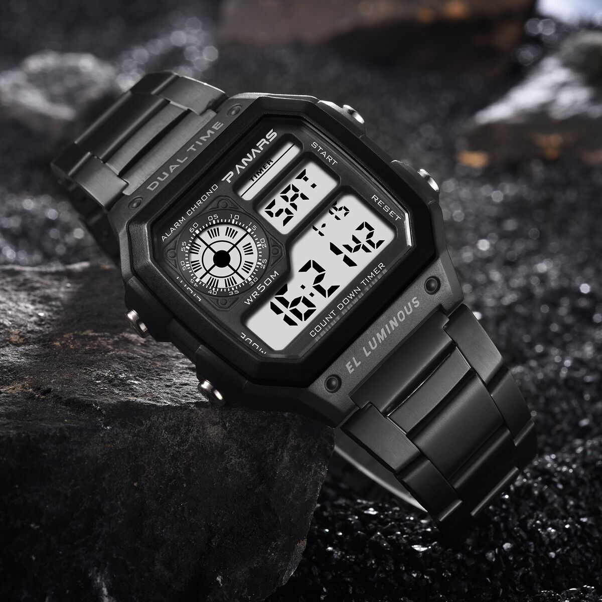 Square Classic Retro Waterproof Multi functional Sports Electronic Watch Square Fashion Electronic Watch Same Style Luminous Alloy Watch