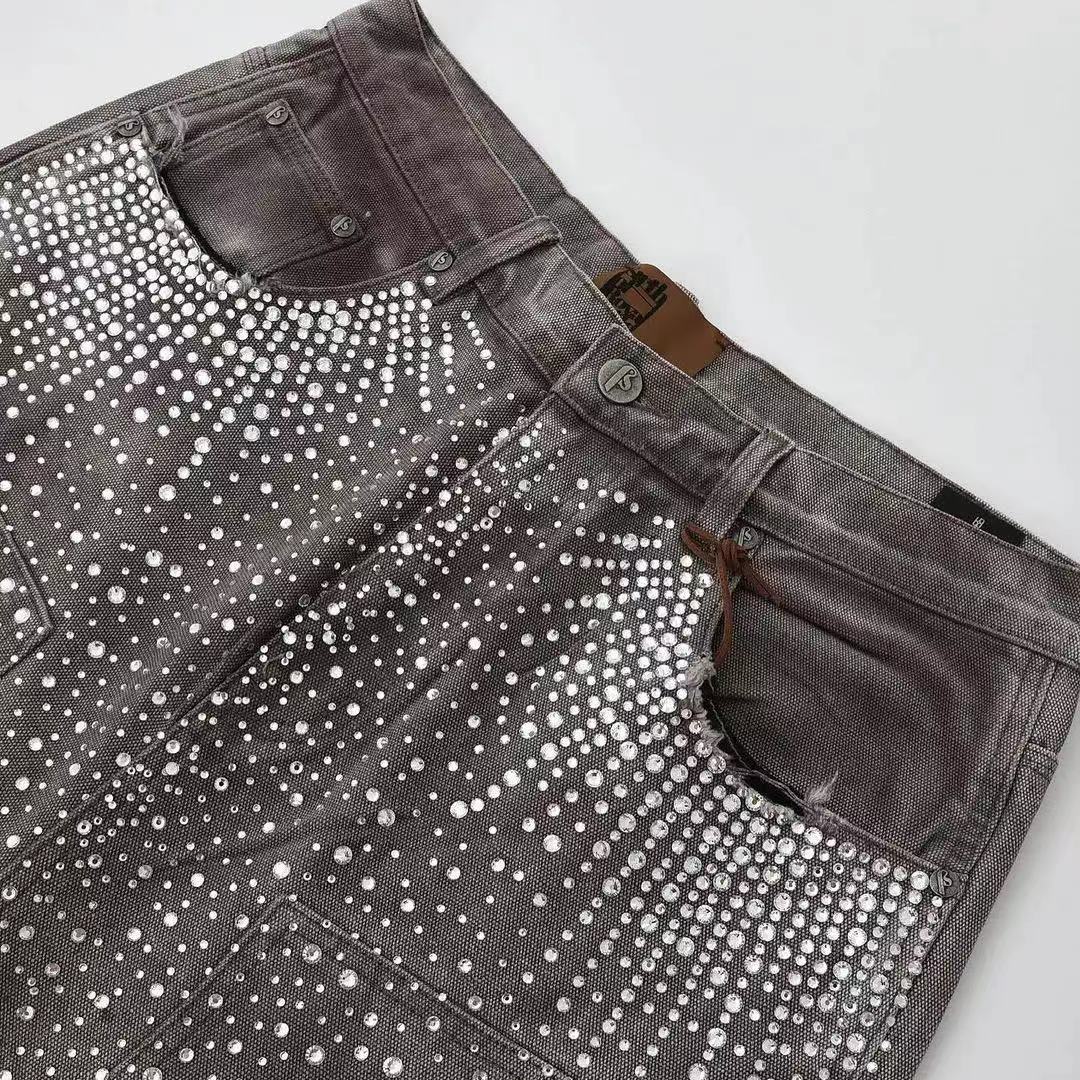 Men's Shorts Streetwear Couple Vintage Rhinestone Sequined Denim Cowboy Hip Hop Loose Sport Casual Summer