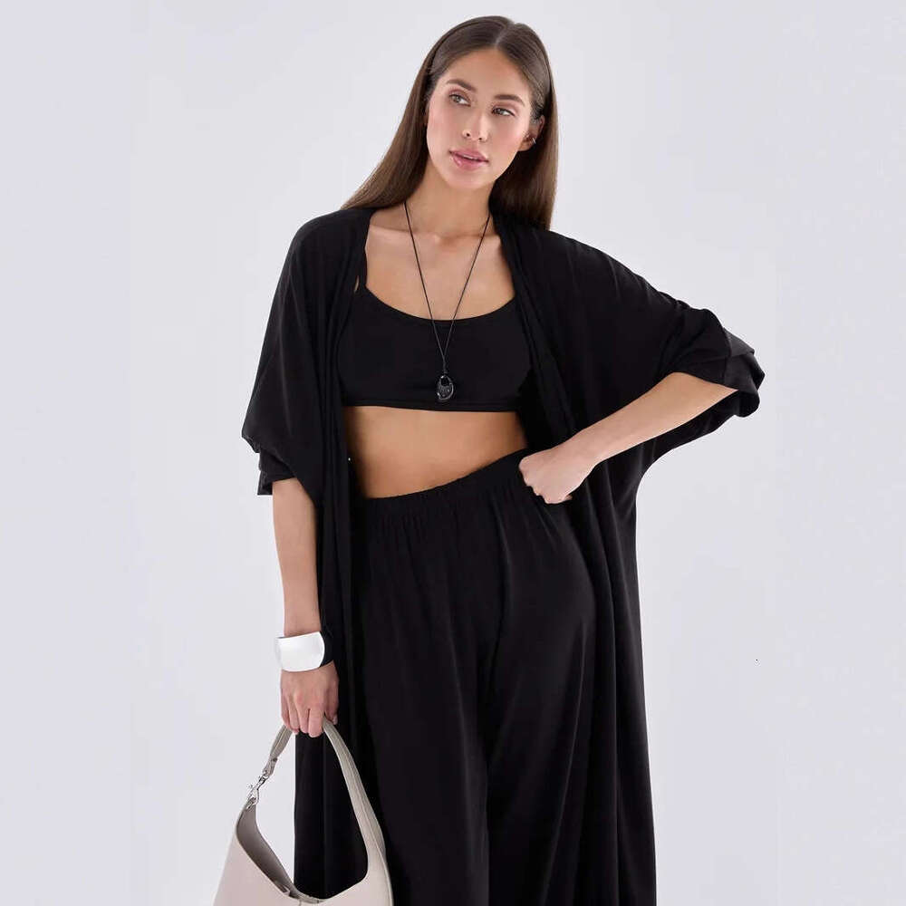 Lazy Style Loose Cardigan Short Skirt For Women With Camisole And Long Pants Three-Piece Set B5