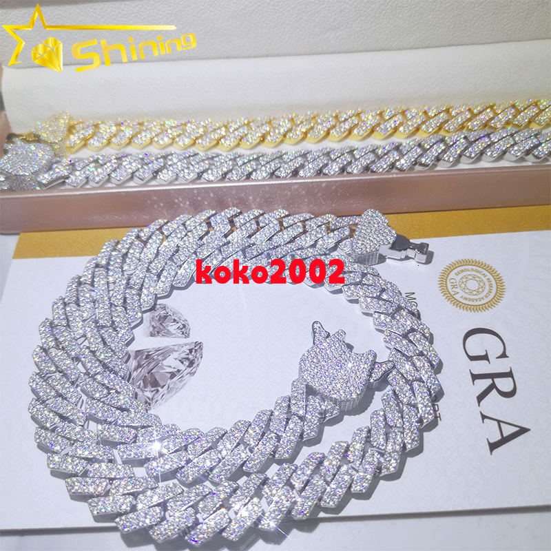 VVS Moissanite GRA Certificate Ice Out Diamond Mens Bracelet Necklace 925 Sterling Silver Moissanite Cuban Chain