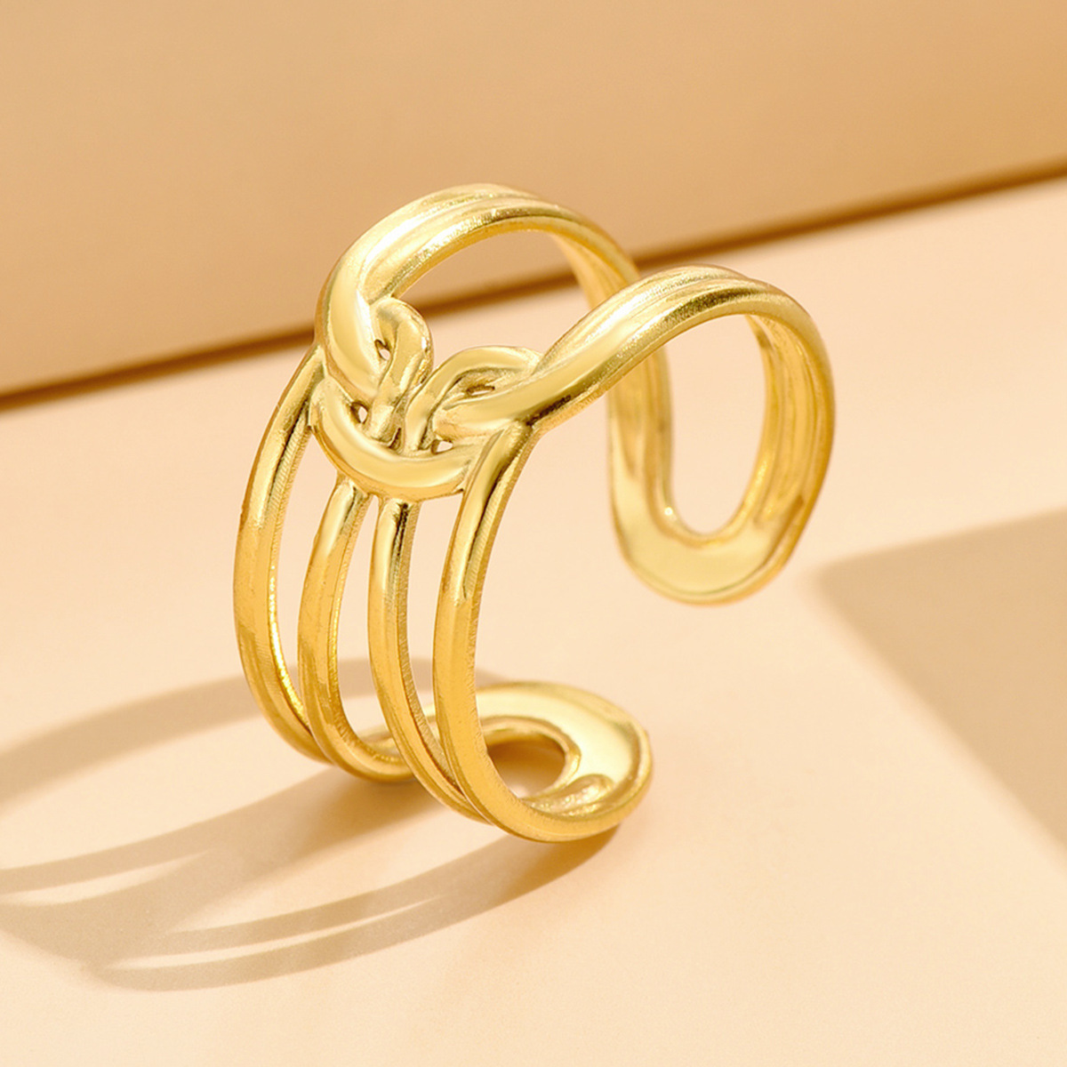 Designer Ring for Women Stainless Steel Line Knotting Design Open Ring Vacuum Gold Plated Non Fading Jewelry